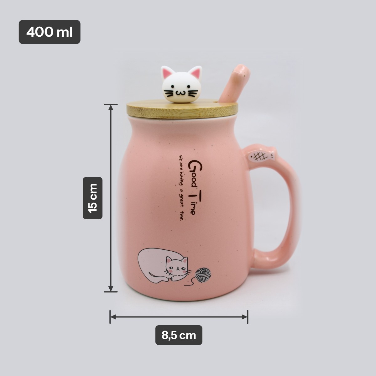 Beker bedrukt met tekst en leuke poes (roze)