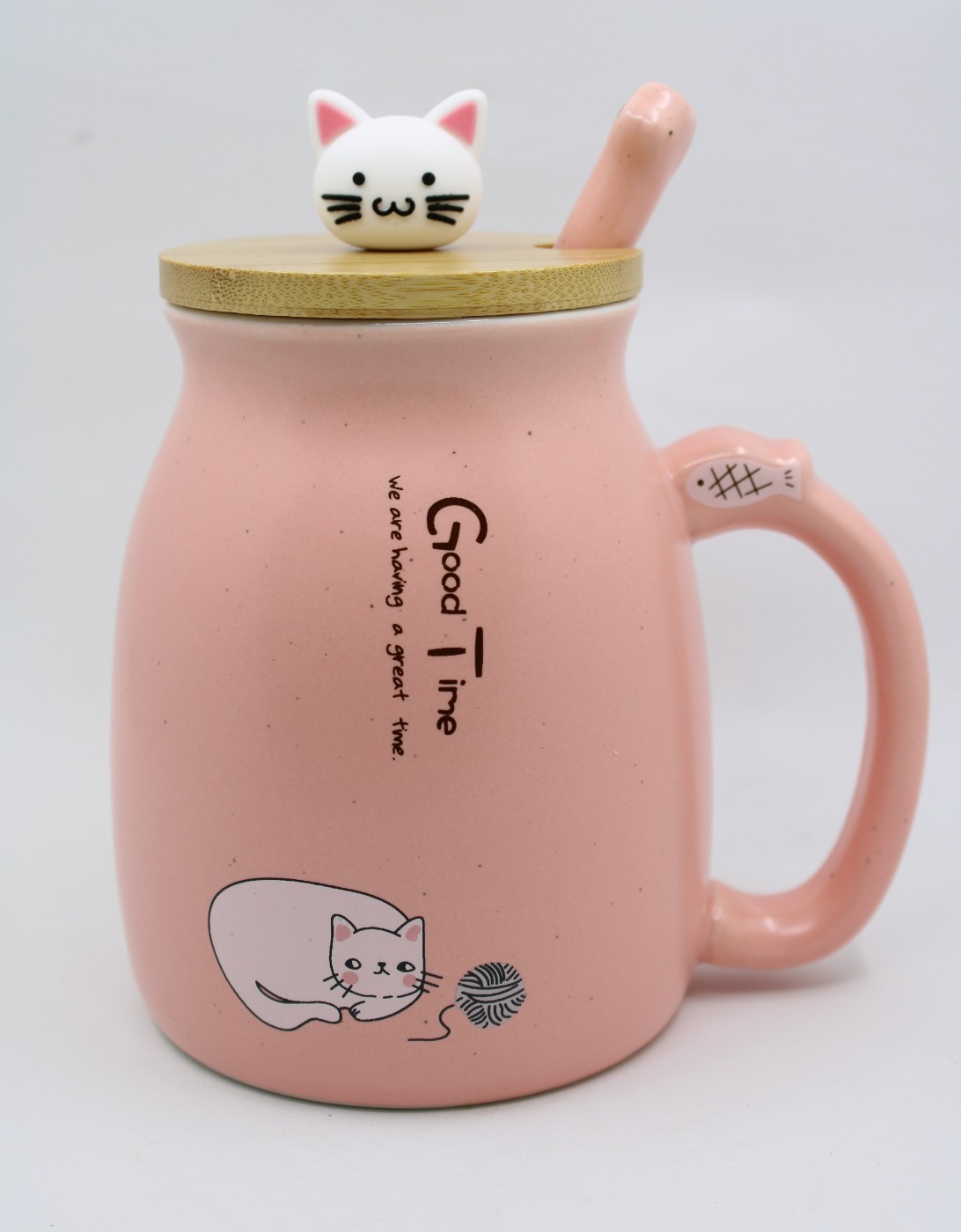 Beker bedrukt met tekst en leuke poes (roze)