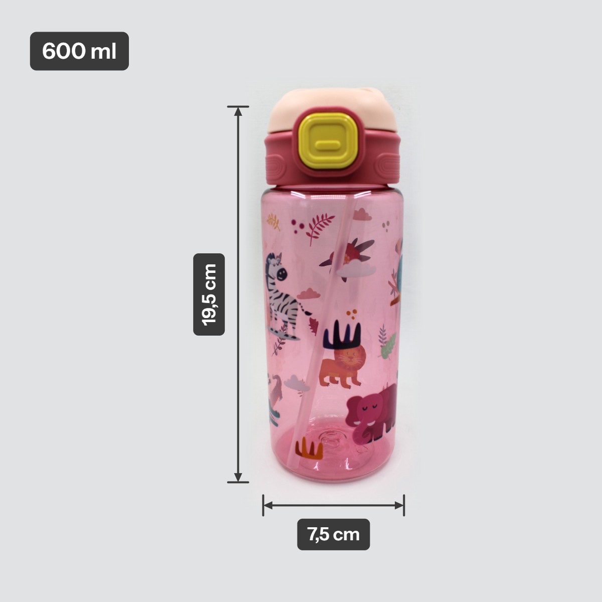 Drinkbeker met rietje 600ml - dieren