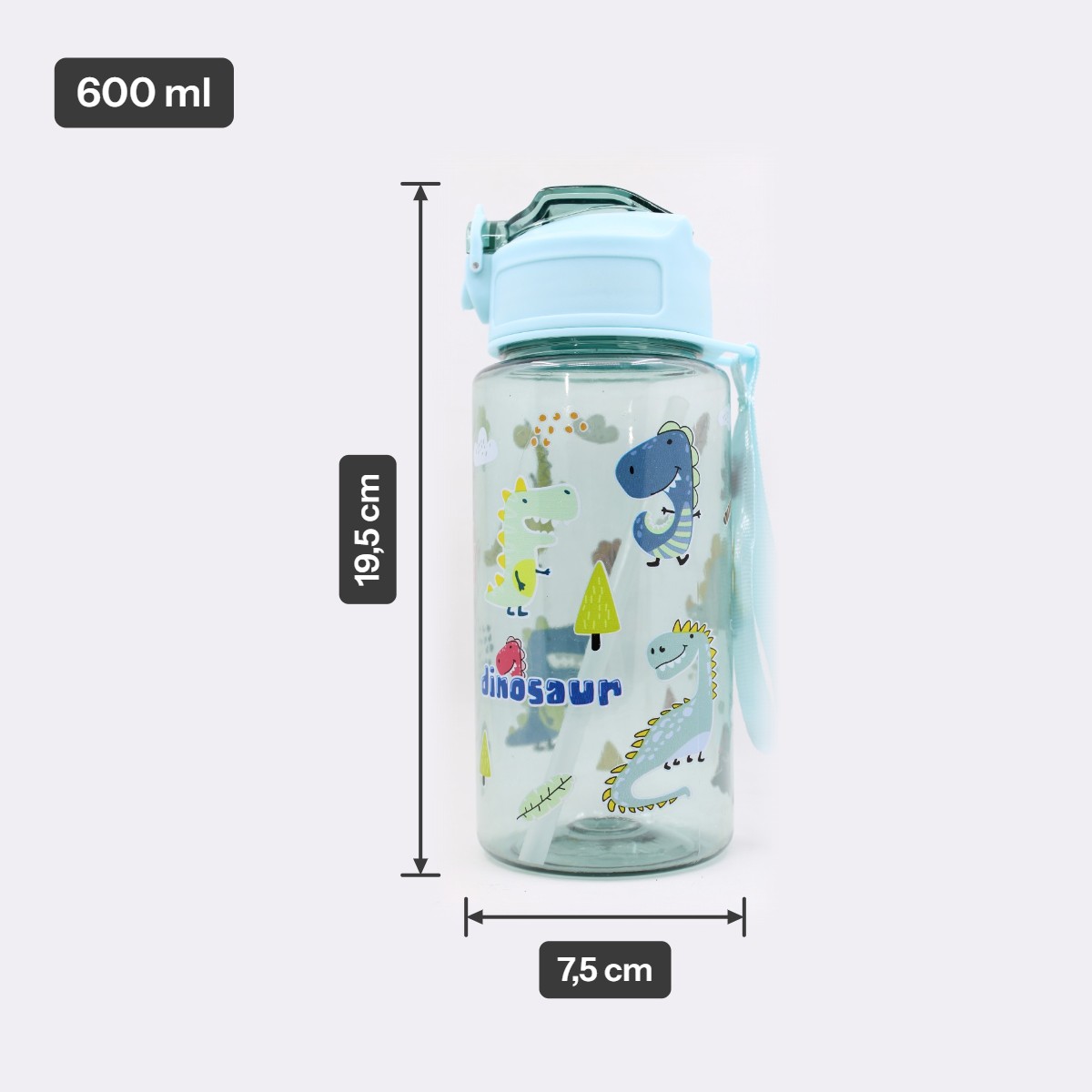 Drinkbeker met rietje 600ml - dinosaurus