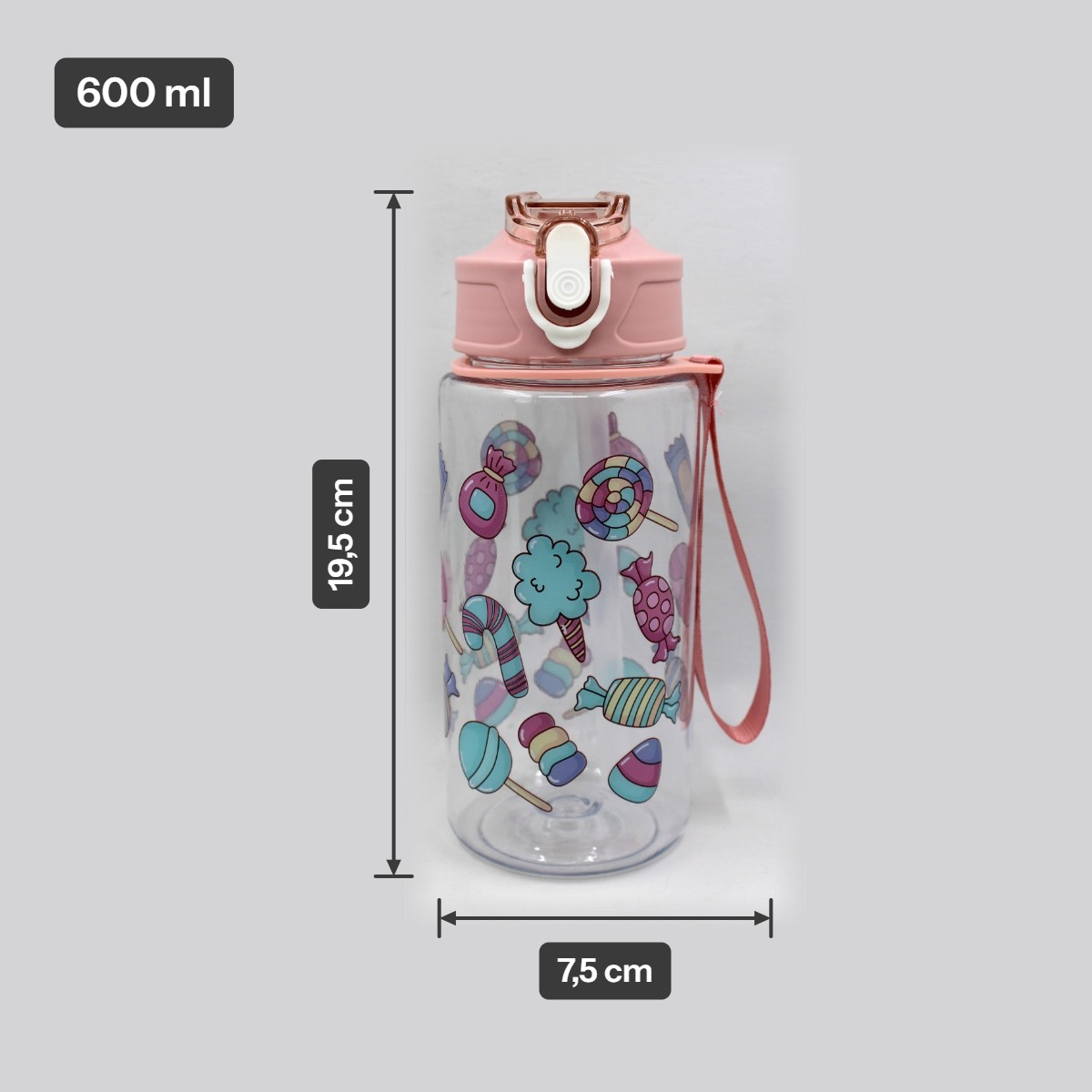 Drinkbeker met rietje 600ml - snoepjes