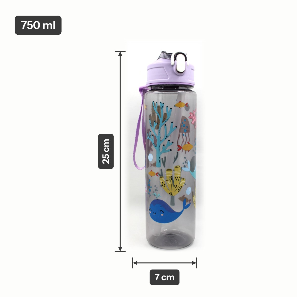 Drinkbeker met rietje 750ml - vissen - zee