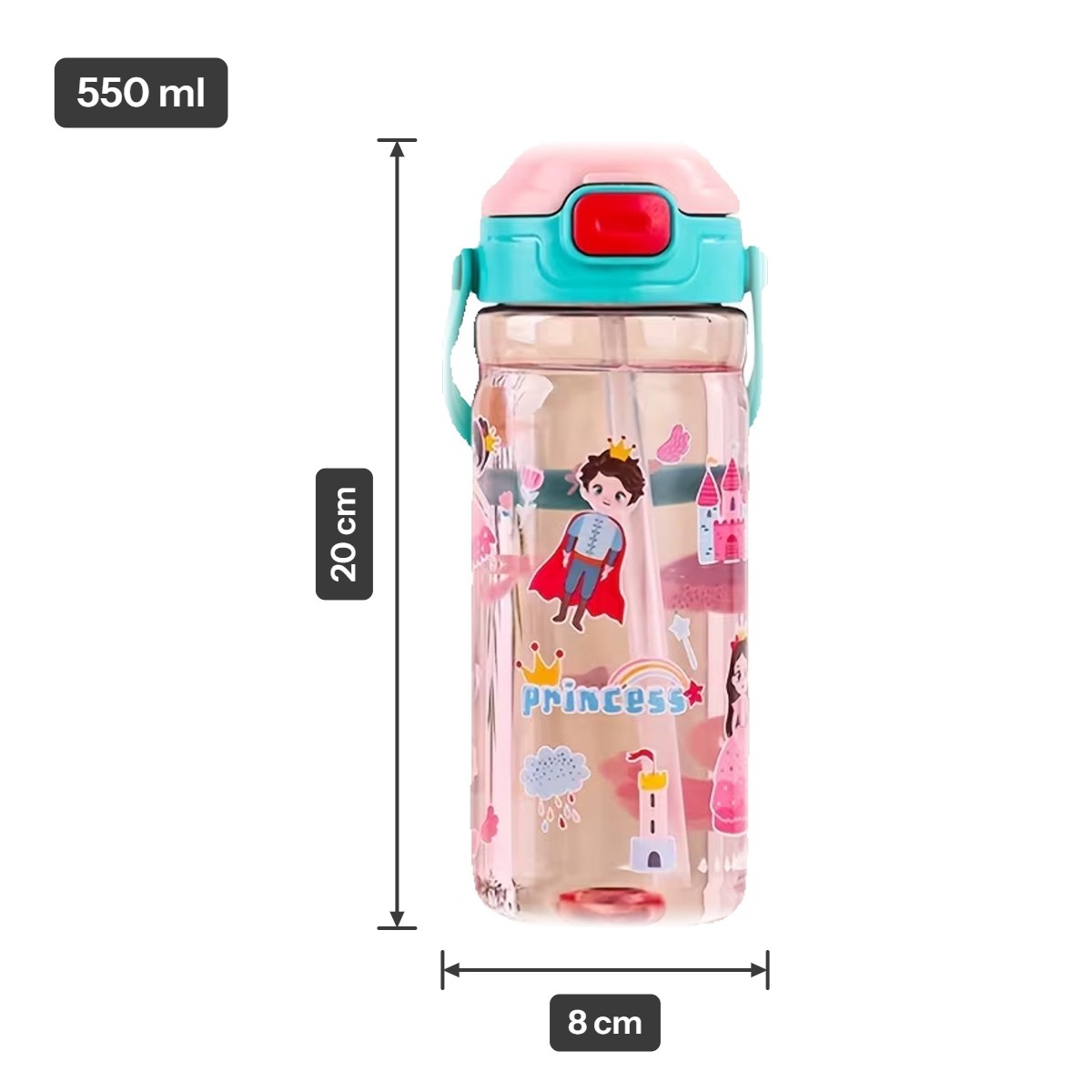 Drinkbeker met rietje 600ml - prinses
