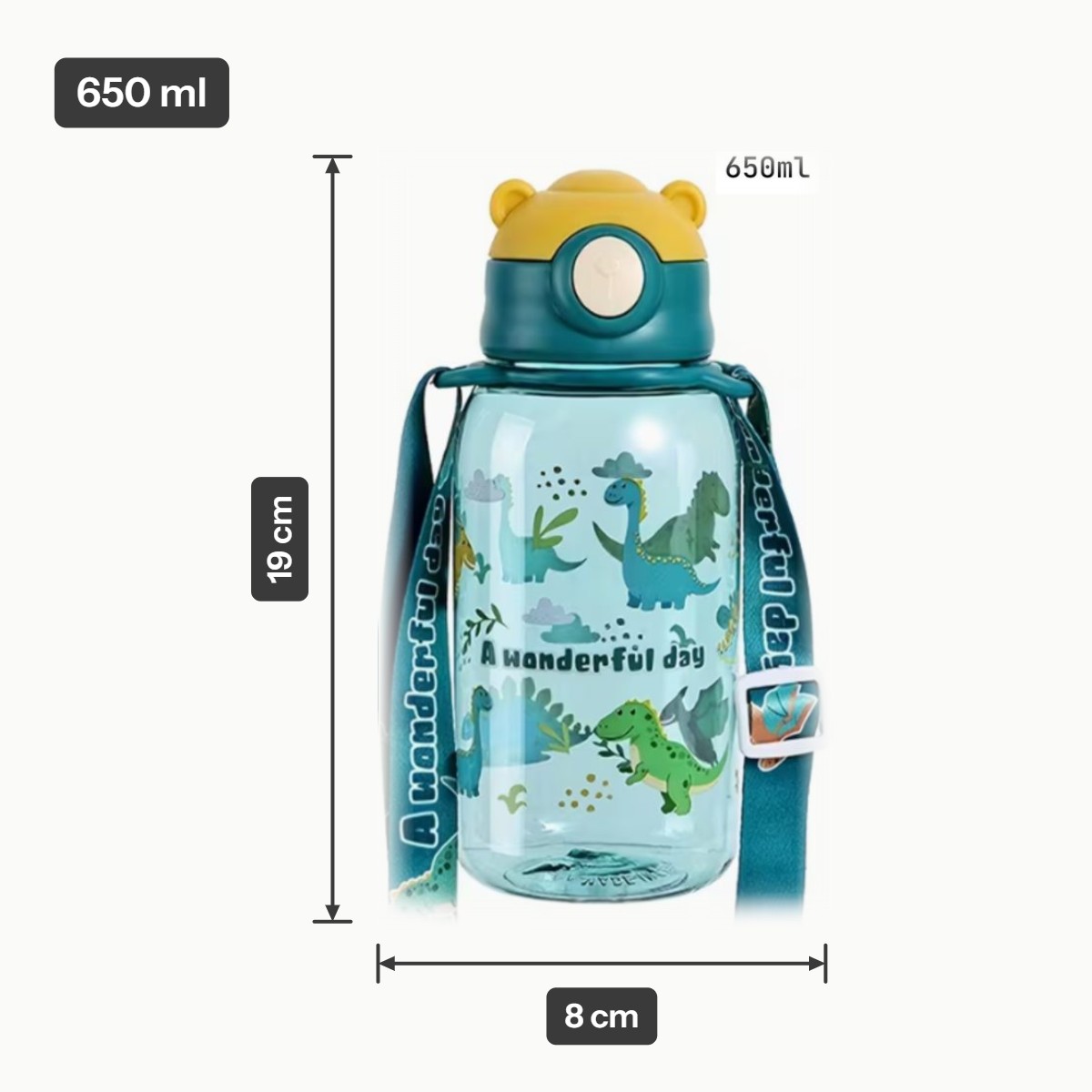 Drinkbeker met rietje 650ml dinosaurus (met beertjes deksel)