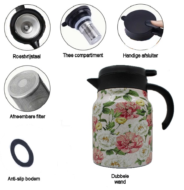 Theepot met theezeef - bloemen