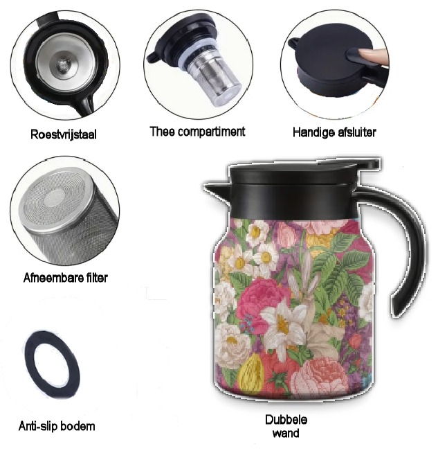 Theepot met theezeef bloemen