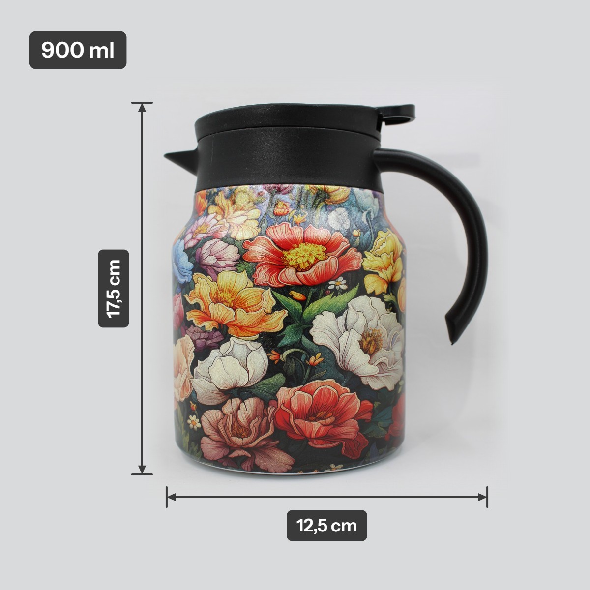 Theepot met theezeef - bloemen - paars