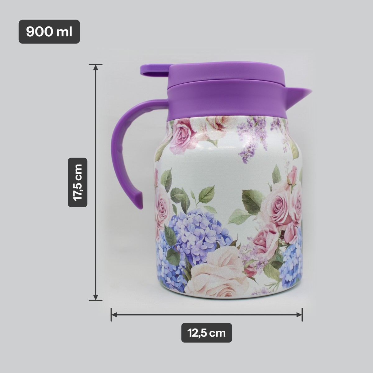 Theepot met theezeef - bloemen - paars