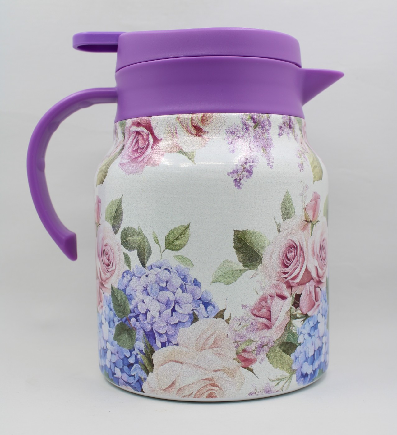 Theepot met theezeef - bloemen - paars