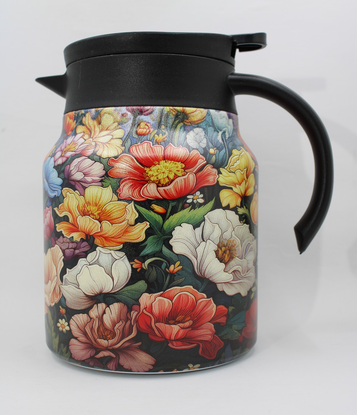 Theepot met theezeef - bloemen - paars
