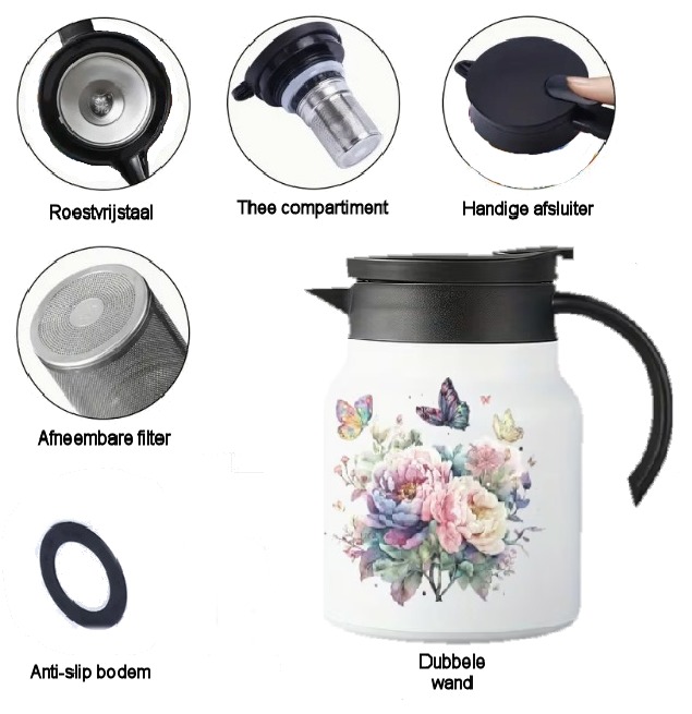 Theepot met theezeef vlinder