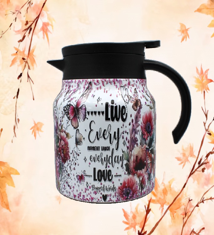 Theepot met theezeef vlinders - bloemen