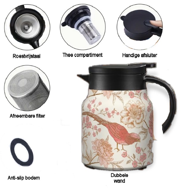Theepot met theezeef vogel