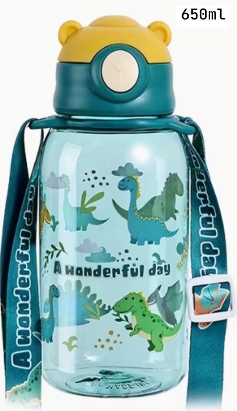 Drinkbeker met rietje 650ml dinosaurus (met beertjes deksel)